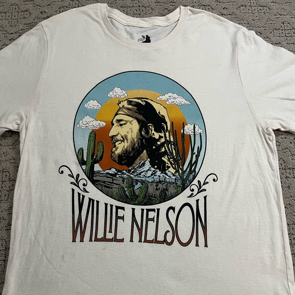 🎸 '21 Willie Nelson Artist Desert Cactus Headshot Cream/White Zion Bandana Tee